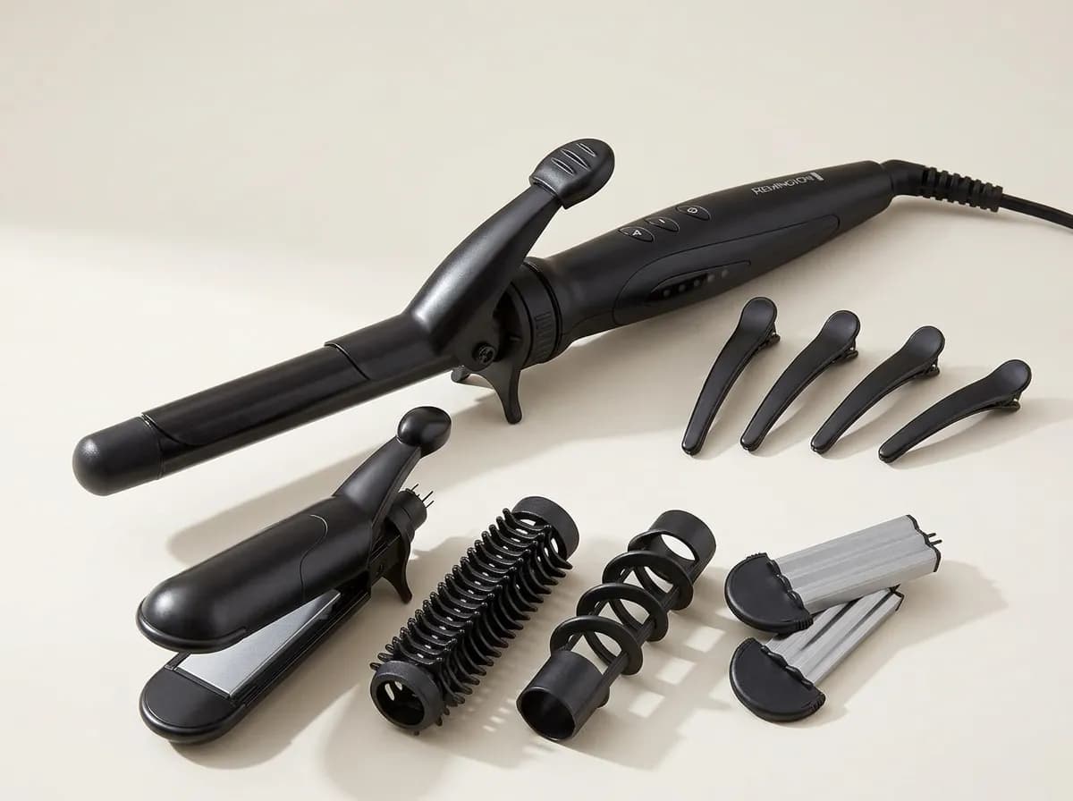 Multistyler Remington S8670 noir et argent avec ses embouts interchangeables et ses pinces