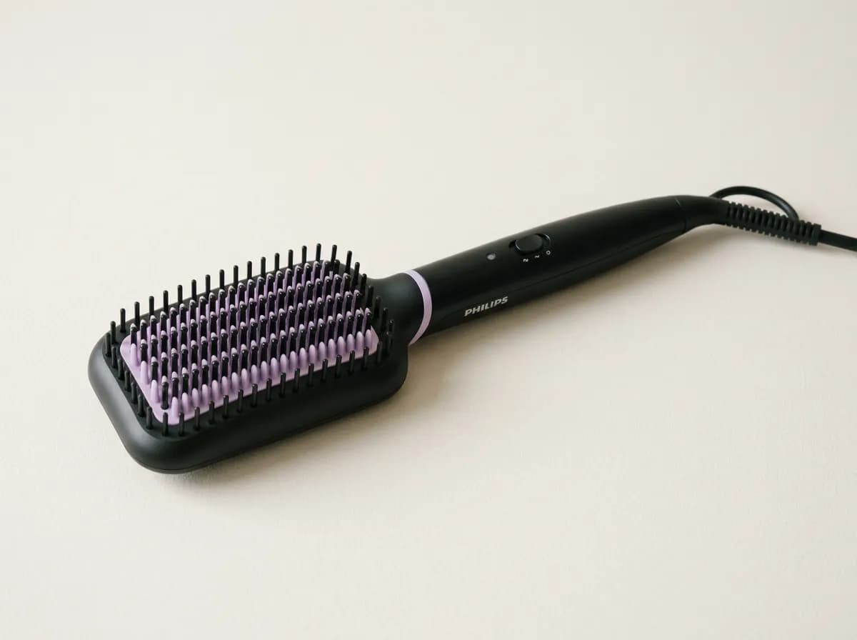 Brosse lissante chauffante Philips BHH880/00, noire à picots lilas