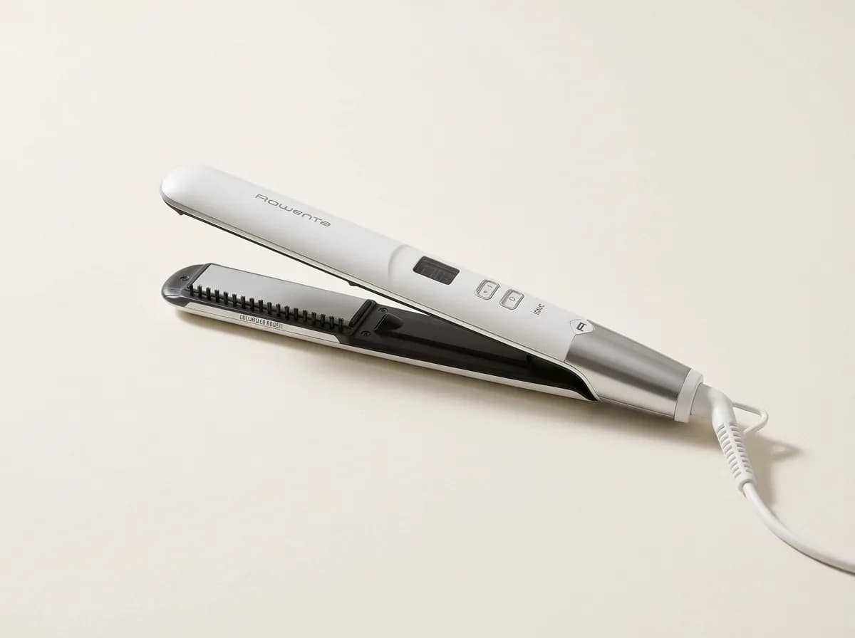 Lisseur Rowenta Volumizer SF4650F0 à brosse intégrée, blanc et argent