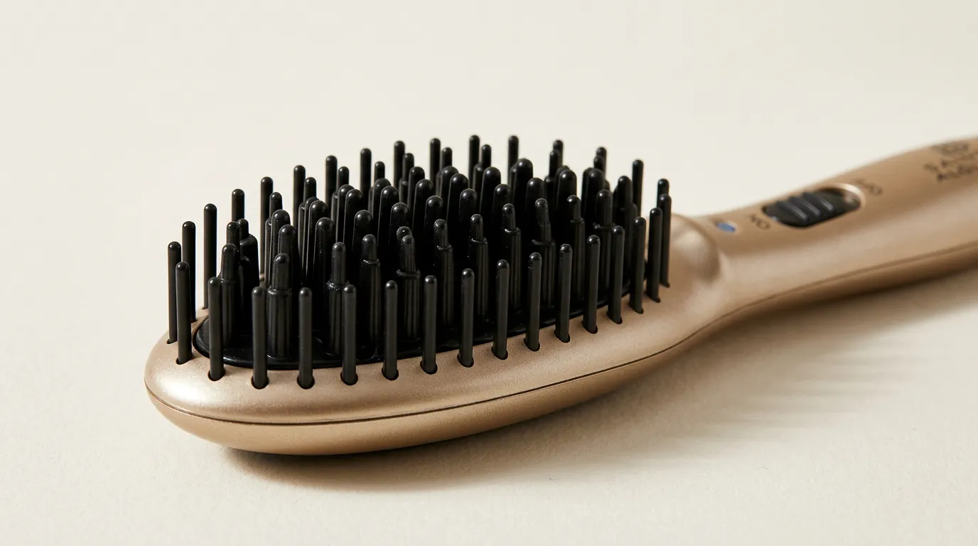 Gros plan sur la tête et les picots de la brosse lissante Demeliss MiniPRO