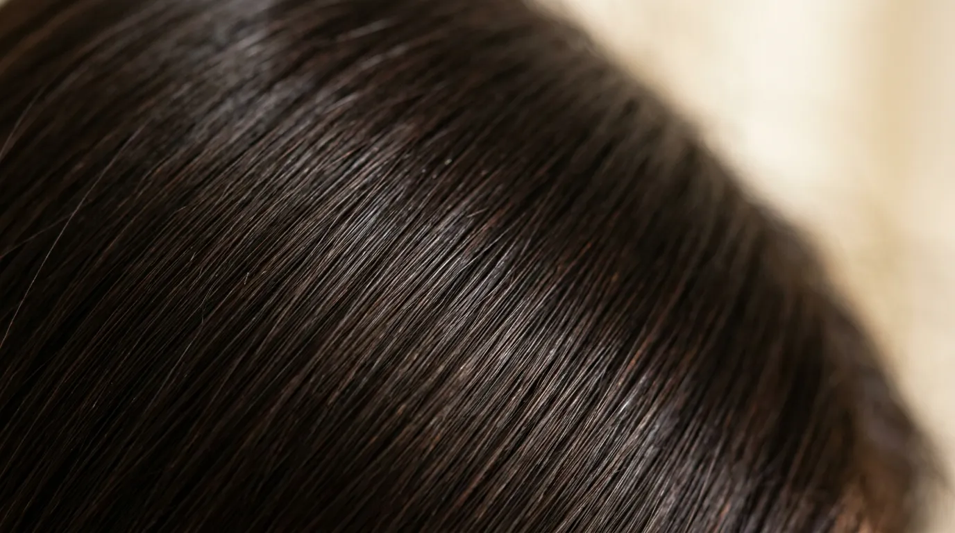 Gros plan sur des cheveux bruns raides et brillants