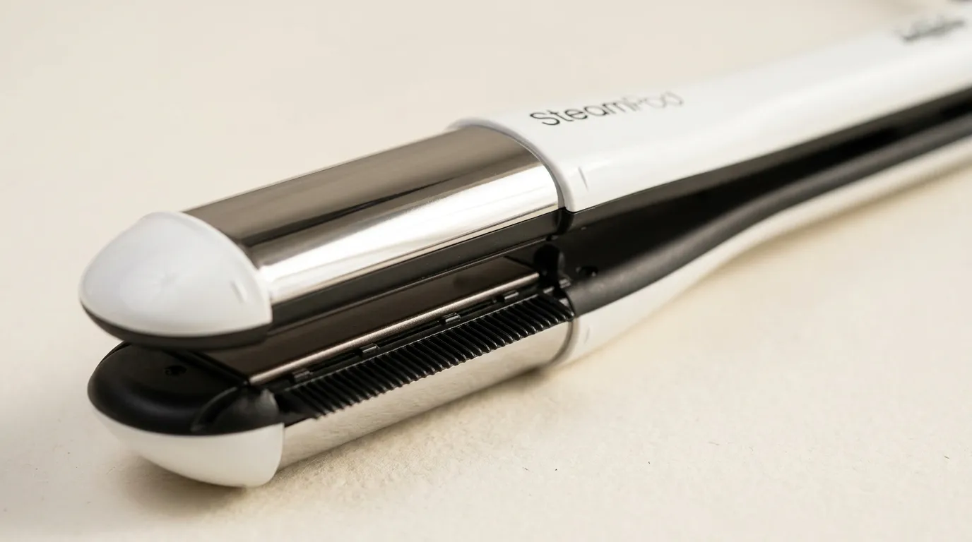 Gros plan sur la plaque et le peigne vapeur du Steampod 4