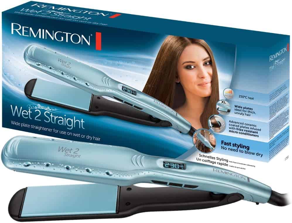 Remington Lisseur Cheveux [Lissage sur cheveux mouillés ou sec] Wet2Straight (Plaques larges, Soins à lhuile dargan et Vitamine E, Lisse  sèche, Prêt en 15 sec, Céramique,) Fer à Lisser S7350