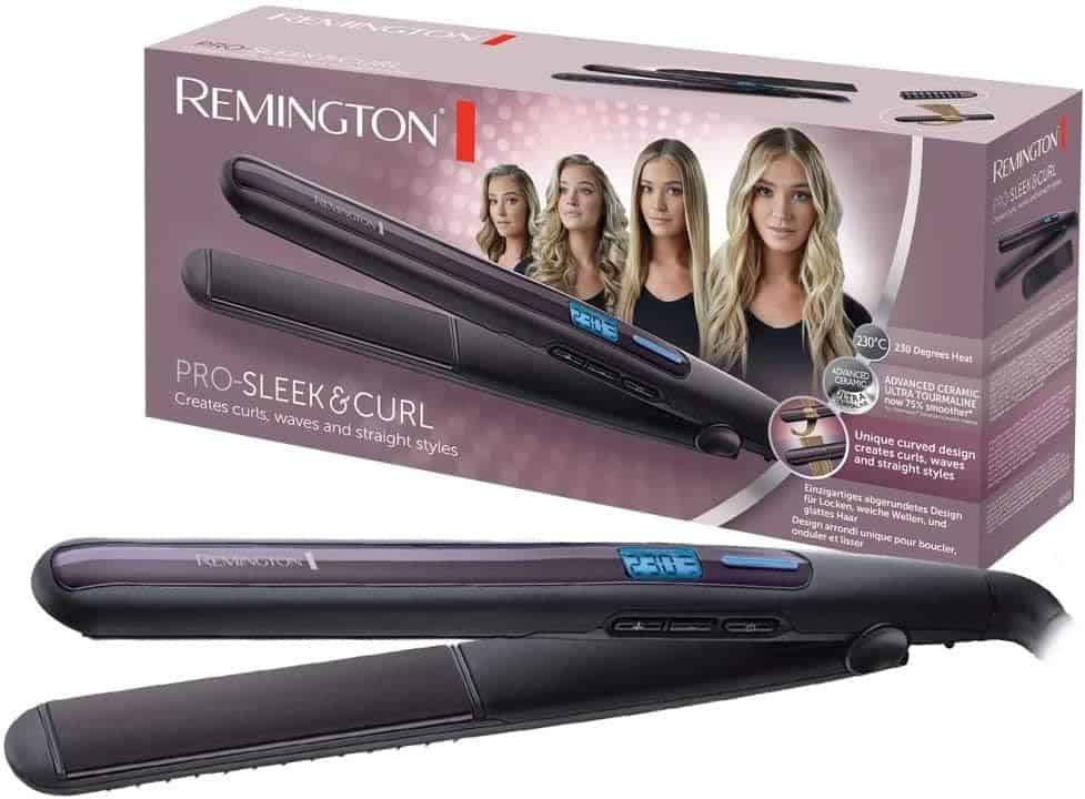 Remington Lisseur Cheveux [2en1: lisse  boucle] Pro SleekCurl (Design arrondi, Plaques flottantes XL,Céramique UltraTourmaline, Glisse facile, Ecran LCD, 150-230°C, pochette) Fer à lisser S6505