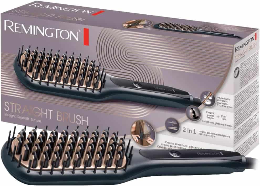 Remington Brosse Lissante Ionique [2en1: Lisseur  Brosse à Cheveux] Straight Brush (Lisse  Démêle, Antistatique, sans frisottis, Design slim ergonomique, Céramique, 150-230°) Fer à lisser CB7400