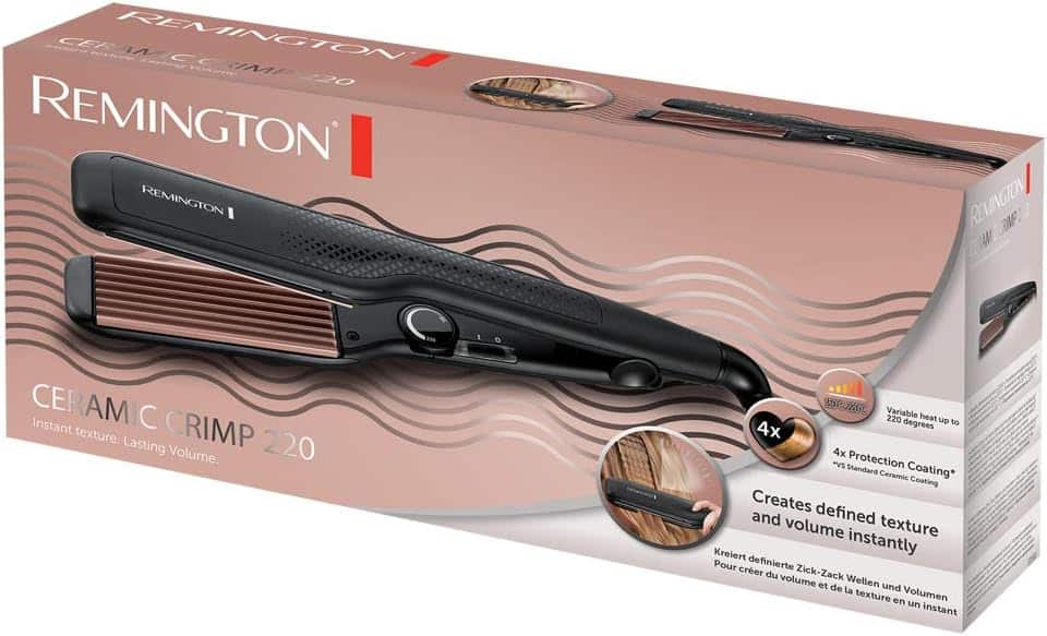 Remington Fer à gaufrer cheveux [Ondulations zigzag  volume] Ceramic Crimp (Plaques larges Céramique Tourmaline Antistatique, Cheveux fins  épais, Température régable 150-220°C) Boucleur S3580