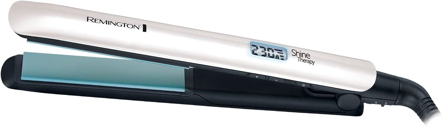 Remington Lisseur Cheveux [Soin Brillance  Douceur] Shine Therapy (Plaques slim, Céramique, Soin huile dargan marocaine  vitamine E, Ecran LCD, 150-230°C) Fer à Lisser S8500